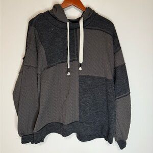 POL oversized Patchwork Hooded Sweater Dark Gray in size large